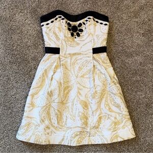 Lilly Pulitzer Christine Dress White Gold & Black Strapless Dress size0